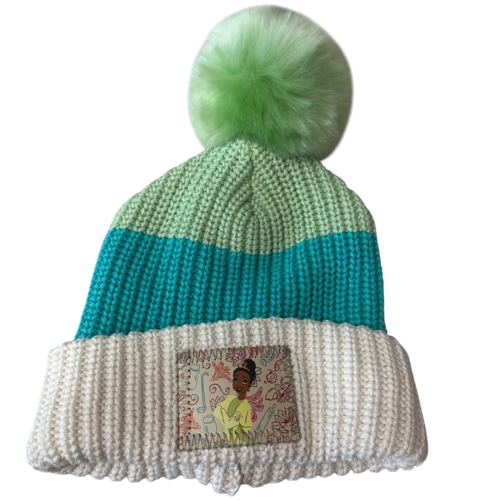 NWT Disney Love Your Melon Princess Tiana Kids Beanie Pom Hat Green Teal Cream